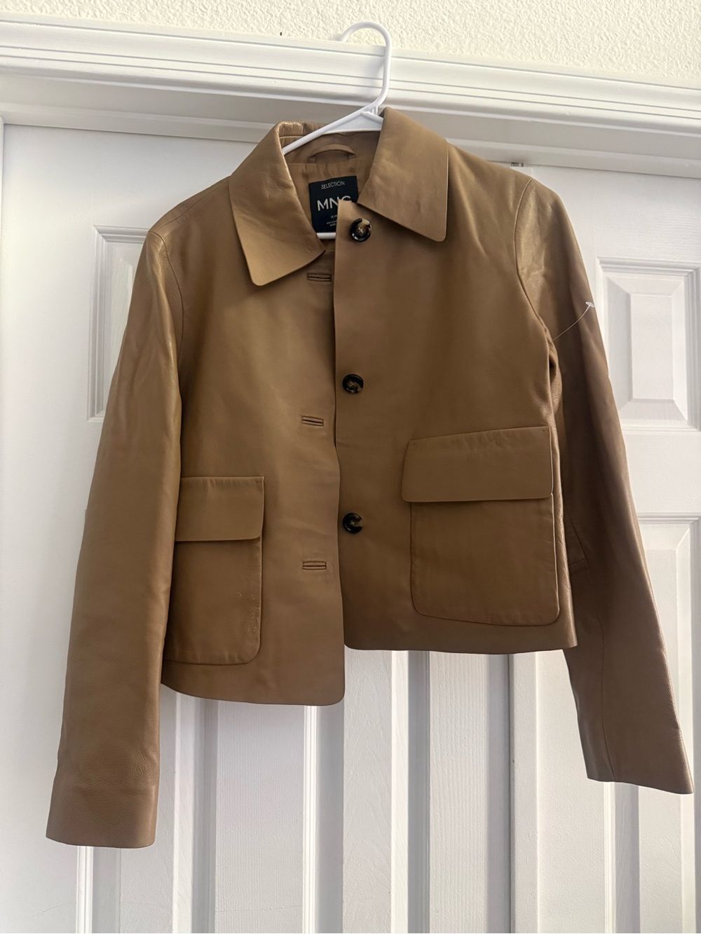 MANGO Button Up Leather Jacket in Medium Brown sold out - Picture 4 of 6